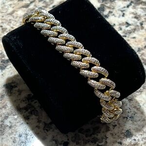 Men’s Diamond Cuban Link Bracelet in 14K Gold-Plated Sterling Silver